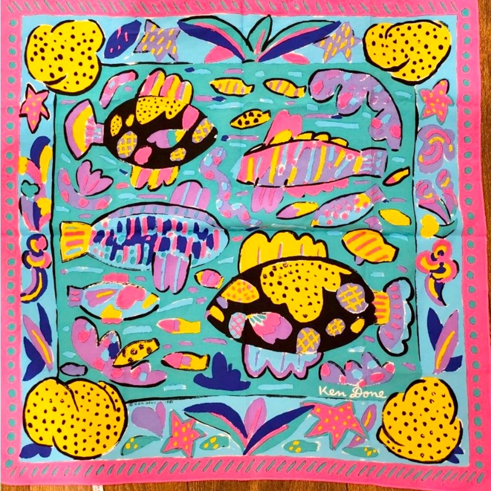 Ken Done Vintage 1985 Great Barrier Reef Silk Scarf